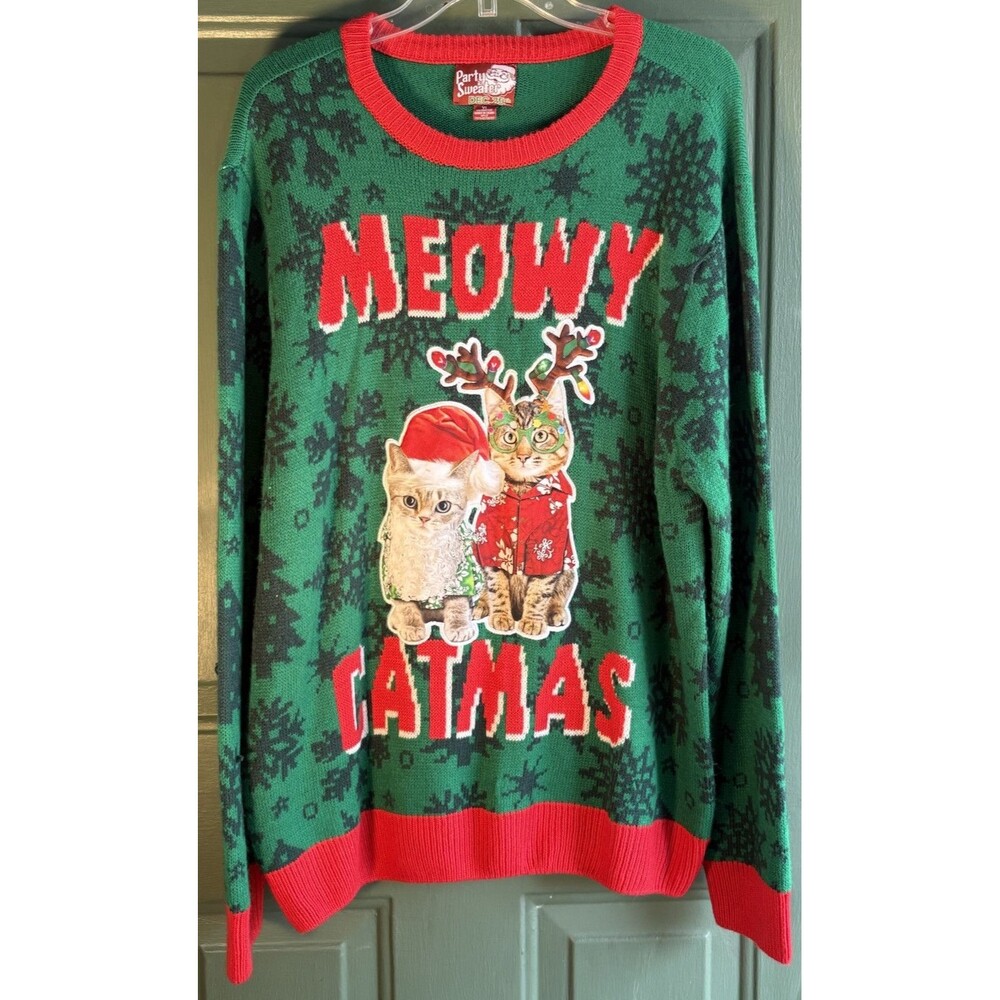 Funny Ugly Christmas Sweater Cats XL Meowy Catmas Party Sweater